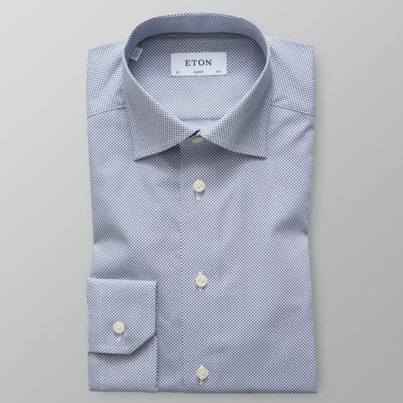 Eton | Slim Fit Micro Print Poplin Shirt in Navy & White - Picture 4 of 12
